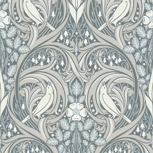 ET12210 - Arts and Crafts Bird Scroll Grey Mauve Cream Galerie Wallpaper ET12210 - Arts and Crafts Bird Scroll Grey Mauve Cream Galerie Wallpaper