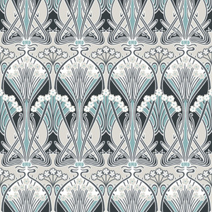 ET12404 - Arts and Crafts Dragonfly Damask Black Blue Grey Galerie Wallpaper ET12404 - Arts and Crafts Dragonfly Damask Black Blue Grey Galerie Wallpaper