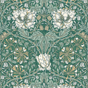 Galerie ET12604 - Arts and Crafts Ogee Flora Green Tan Cream Galerie Wallpaper roll - luxury design for UK feature walls