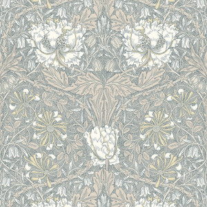 Galerie ET12607 - Arts and Crafts Ogee Flora Cream Taupe Light Green Galerie Wallpaper roll - luxury design for UK feature walls