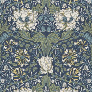 Galerie ET12612 - Arts and Crafts Ogee Flora Blue Green White Galerie Wallpaper roll - luxury design for UK feature walls