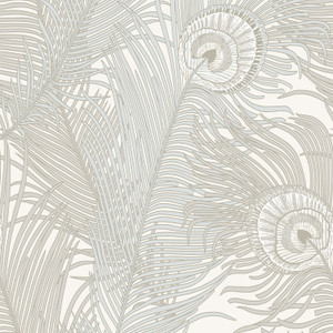 Galerie NHW1044 - Enchanted Peacock Feathers Beige Blue Galerie Wallpaper roll - luxury design for UK feature walls