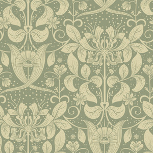 Galerie 83126 - Hjarterum Honeysuckle Damask Green Galerie Wallpaper roll - luxury design for UK feature walls