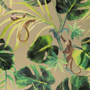 W0083-02 - Exotica 2 Animals Green Clarke & Clarke Wallpaper W0083-02 - Exotica 2 Animals Green Clarke & Clarke Wallpaper
