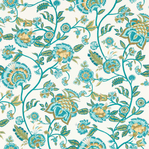 W0232-05 - Indira Classic Floral Teal Clarke & Clarke Wallpaper W0232-05 - Indira Classic Floral Teal Clarke & Clarke Wallpaper