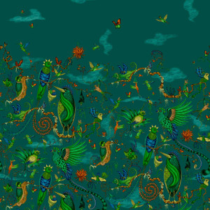 Clarke & Clarke W0200-02 - Mythica Animals Green Clarke & Clarke Wallpaper Mural roll - luxury design for UK feature walls