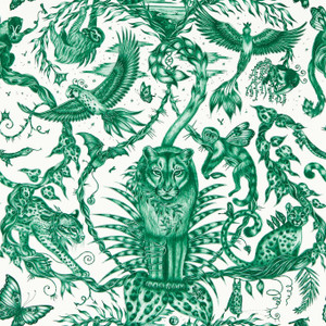 Clarke & Clarke W0213-05 - Mythica Animals Green Clarke & Clarke Wallpaper roll - luxury design for UK feature walls