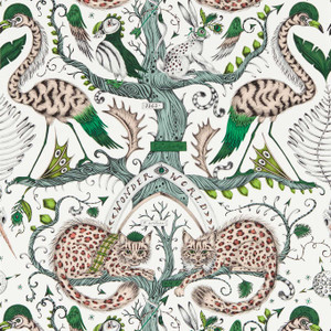 Clarke & Clarke W0219-03 - Mythica Animals Green Clarke & Clarke Wallpaper roll - luxury design for UK feature walls