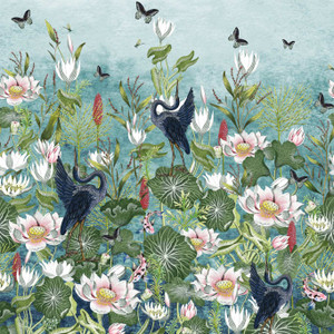 W0138-01 - Botanical Wonders Birds Blue Clarke & Clarke Wallpaper Mural W0138-01 - Botanical Wonders Birds Blue Clarke & Clarke Wallpaper Mural