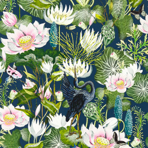 W0137-04 - Botanical Wonders Birds Blue Clarke & Clarke Wallpaper W0137-04 - Botanical Wonders Birds Blue Clarke & Clarke Wallpaper