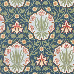 Morris & Co MUNW217568 - The Unfinished Works Classic Floral Blue Morris & Co. Wallpaper roll - luxury design for UK feature walls