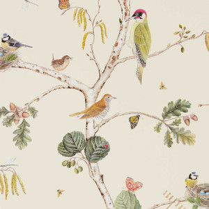 Sanderson DWOW215703 - Arboretum Birds Brown Sanderson Wallpaper roll - luxury design for UK feature walls