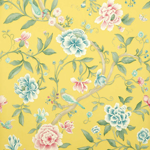 Sanderson DCAVPO102 - Sanderson One Sixty Classic Floral Yellow Sanderson Wallpaper roll - luxury design for UK feature walls