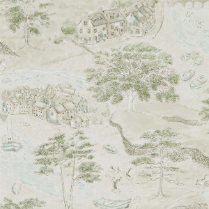 Sanderson DEBB216490 - Embleton Bay Landscapes Green Sanderson Wallpaper roll - luxury design for UK feature walls