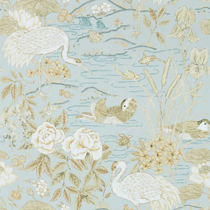 Sanderson DWAW217125 - Water Garden Animals Blue Sanderson Wallpaper roll - luxury design for UK feature walls