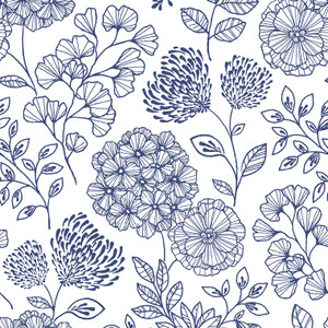 FD26205_Scott_Living_2 Botanical Outline Blue white Fine Decor Wallpaper