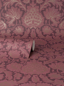 Fine Decor Crown Dark Damask Velvet Deep Red Maroon Gold Wallpaper M1680