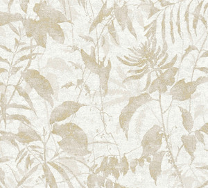 HZ62048-Horizon Tree Leaf Beige Cream Metallic Galerie Wallpaper