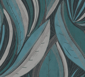 HZ62064-Horizon Tree Leaf Blue Grey Metallic Galerie Wallpaper