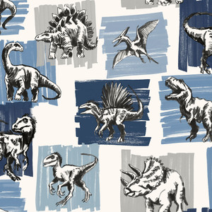 G78559 - Kids and Teens Dinosaurs Blue Silver Grey Galerie Wallpaper