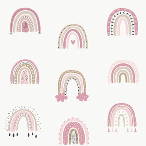 G78584 - Kids and Teens Rainbo-Ho Pink Beige Galerie Wallpaper
