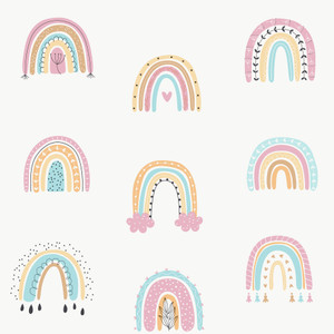 G78586 - Kids and Teens Rainbo-Ho Yellow Blue Pink Galerie Wallpaper