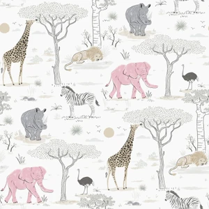 G78589 - Kids and Teens Savannah Silver Grey Beige Pink Galerie Wallpaper