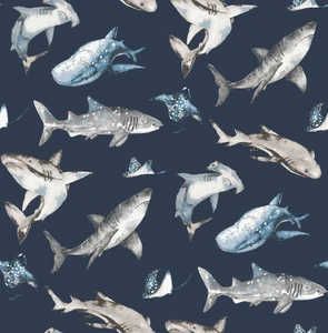 G78590 - Kids and Teens Sharks Blue Silver Grey Galerie Wallpaper