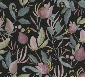 CL65229 - Cosmo Living Still Bloom- Poetry Black Green Pink Galerie Wallpaper
