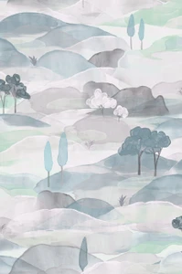 35788 - Boho Fine Linen Graphically Blue Green Silver Grey Galerie Wallpaper