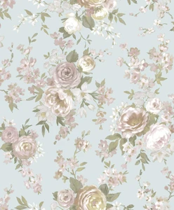 8311 - Blooming Garden Rose Victoria Garden Blue Green Pink Galerie Wallpaper