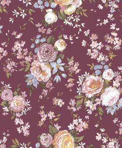 8312 - Blooming Garden Rose Victoria Garden Red Blue Galerie Wallpaper