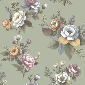 8331 - Blooming Garden Vintage Garden Green Purple Lilac Galerie Wallpaper