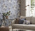 1838 Wallcoverings 1703-108-04 - Camellia Large Bold Flowers Denim Blue 1838 Wallpaper - shown in room setting