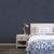 Galerie G67812 - Utopia Leaf Emboss Blue Galerie Wallpaper - shown in room setting