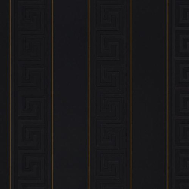 935244 - Versace Greek Key Striped Black Gold AS Creation Wallpaper