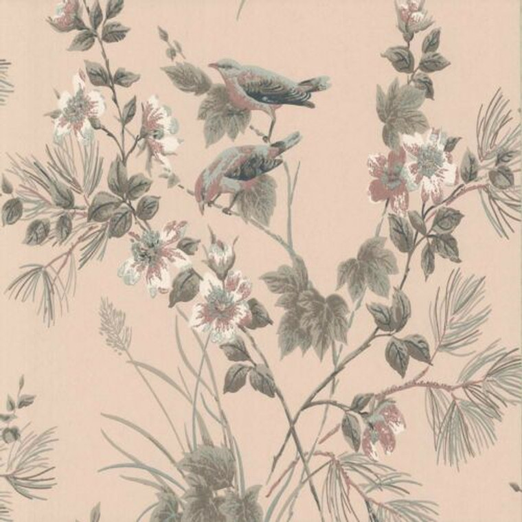 1601-100-02  - Rosemore Trees Birds Pink Taupe Grey 1838 Wallpaper
