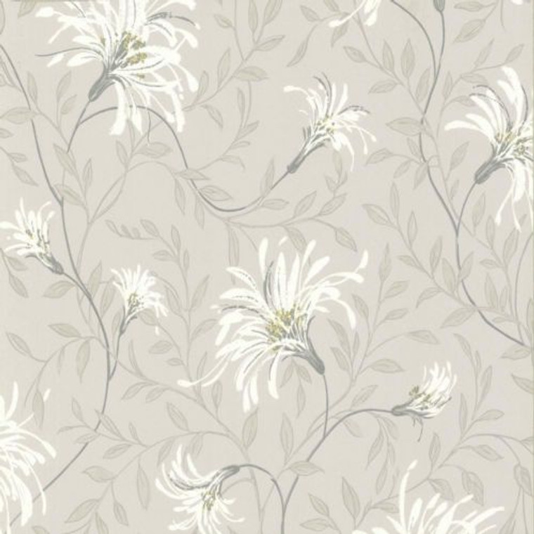 1601-101-01  - Rosemore Daisy Floral Trails Grey White Yellow 1838 Wallpaper