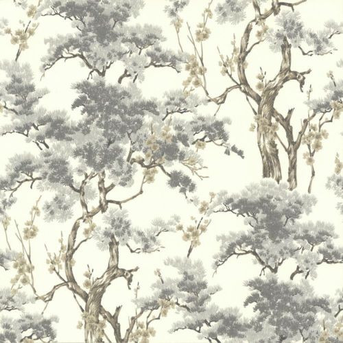 1838 Wallcoverings 1602-100-04 - Avington Trees Blossoms Grey Linen 1838 Wallpaper roll - luxury design for UK feature walls