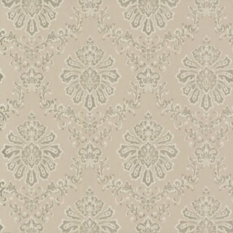 1838 Wallcoverings 1602-104-06 - Avington Mid-Scale Damask Taupe Metallic 1838 Wallpaper roll - luxury design for UK feature walls