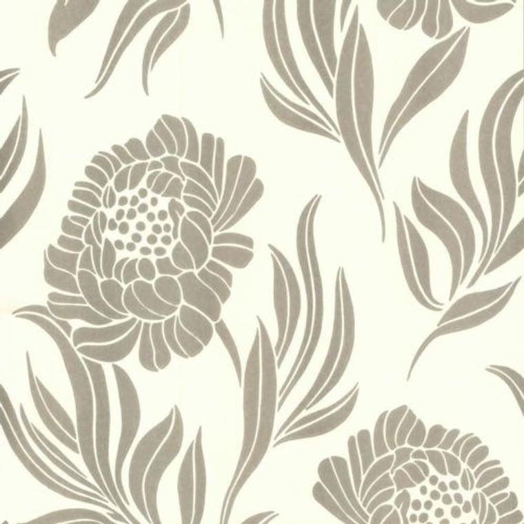 1838 Wallcoverings 1602-106-04 - Avington Large Floral Motif Gilver Cream 1838 Wallpaper roll - luxury design for UK feature walls
