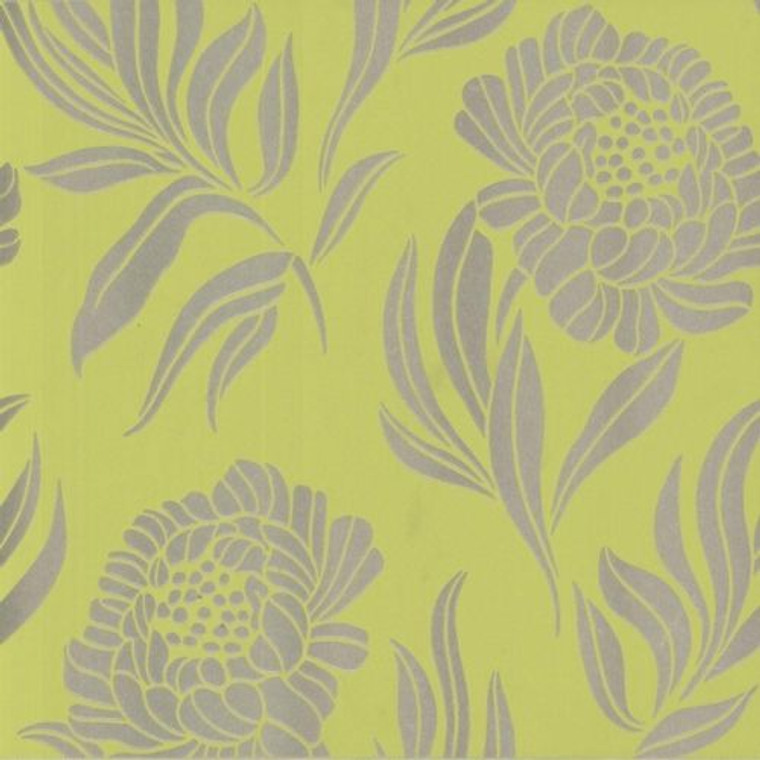 1838 Wallcoverings 1602-106-05 - Avington Large Floral Motif Gold Lime Green 1838 Wallpaper roll - luxury design for UK feature walls