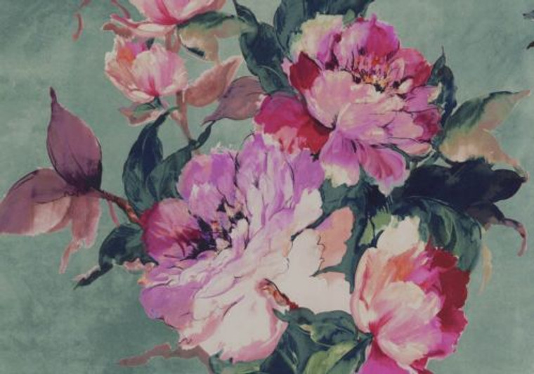 1703-108-05  - Camellia Large Bold Flowers Teal 1838 Wallpaper