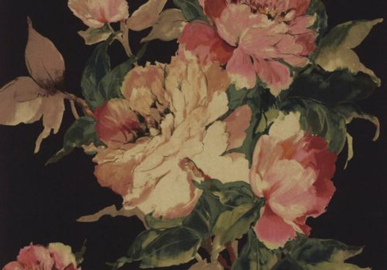 1703-108-06  - Camellia Large Bold Flowers Ebony 1838 Wallpaper