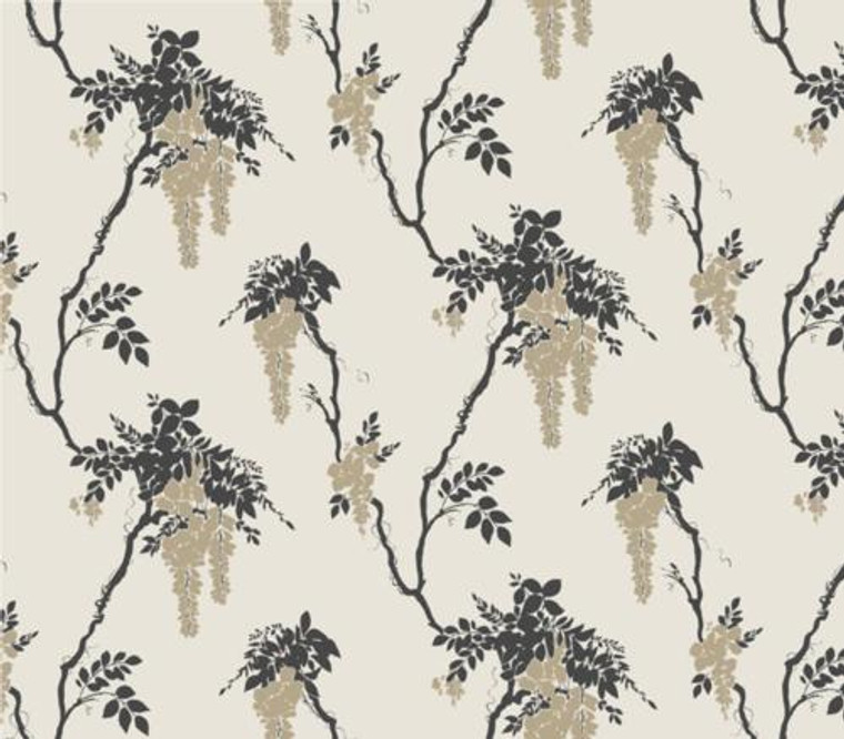 1703-109-04  - Camellia Wisteria Draping Flowers Gold Black 1838 Wallpaper