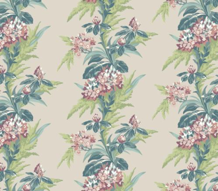 1804-116-02  - Aurora Floral Green Teal Coral 1838 Wallpaper