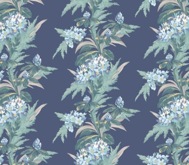 1804-116-05  - Aurora Floral Navy Green 1838 Wallpaper