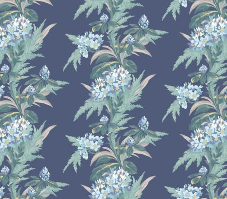 1838 Wallcoverings 1804-116-05 - Aurora Floral Navy Green 1838 Wallpaper roll - luxury design for UK feature walls