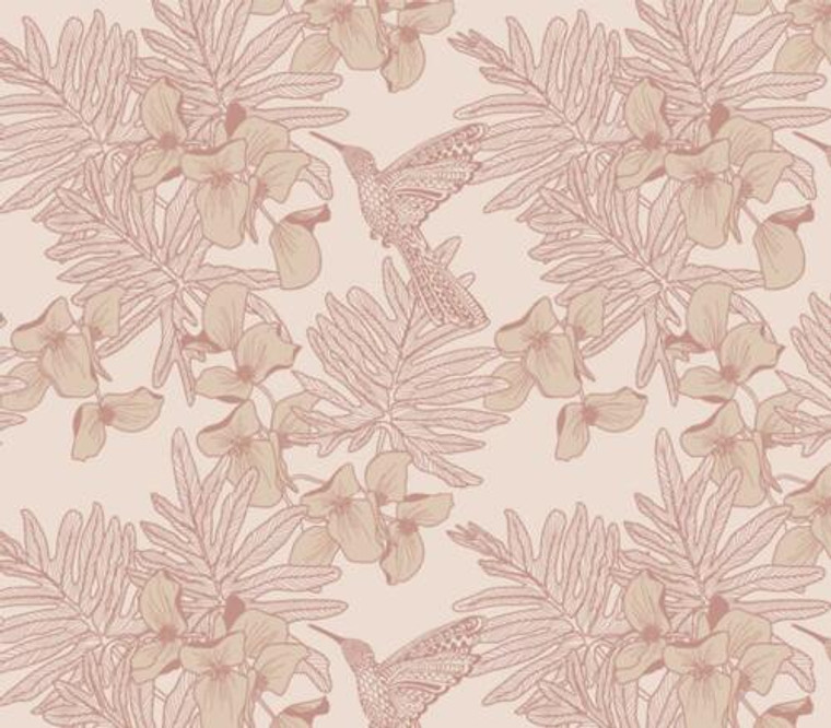 1804-117-04  - Aurora Floral Hummingbirds Red Neutral 1838 Wallpaper