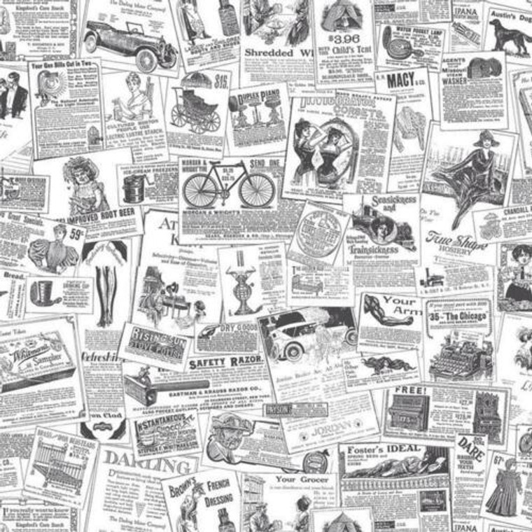 BK32083 - Homestyle Newspaper Clippings Black White Galerie Wallpaper